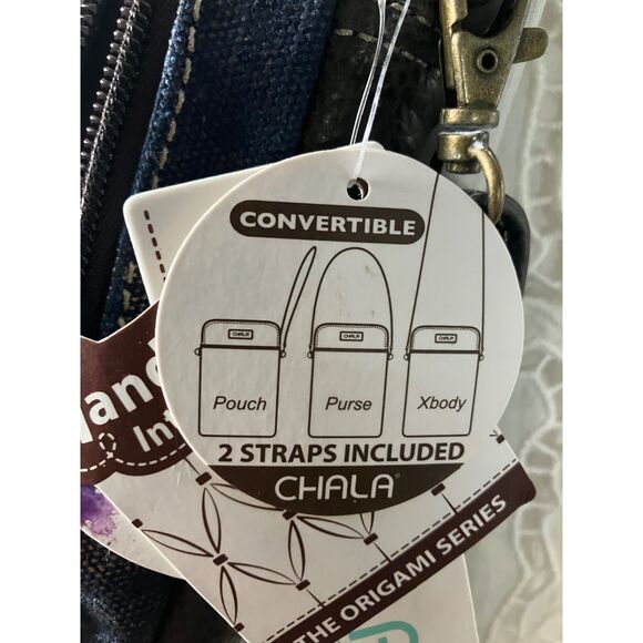 Chala Convertible Crossbody Mini Bag Blue Canvas Leather Trim - Picture 9 of 9